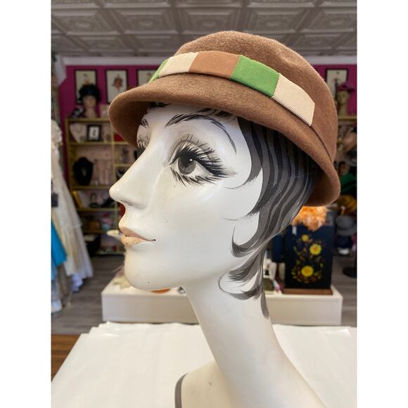 vintage 1950s hat, brown and green striped, mrs maisel millinery, Eva Mae modes - Picture 5 of 7